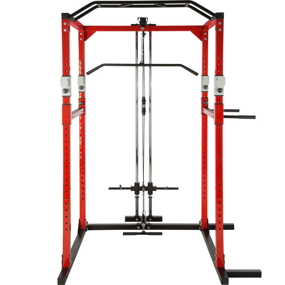 Cage de musculation acier rack de musculation station de fitness noir/rouge