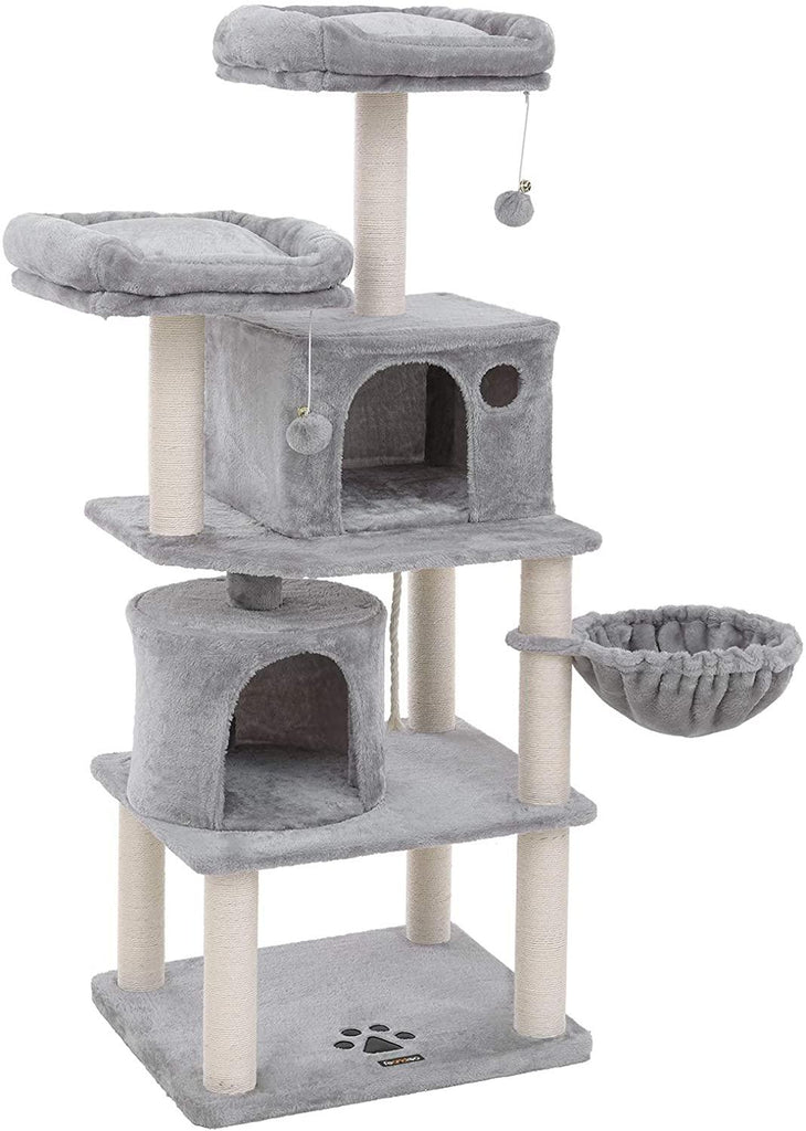 Arbre à chat colonne en sisal panier et 2 niches tour à chat pour chats gris 12_0000145 - Helloshop26