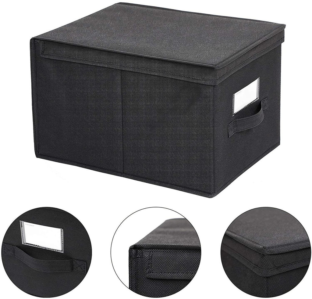 Boîtes de rangement pliables lot de 3 coffre de rangement tissu non-tissé avec couvercle et poignée dimensions 40 x 30 x 25 cm noir 12_0000085 - Helloshop26