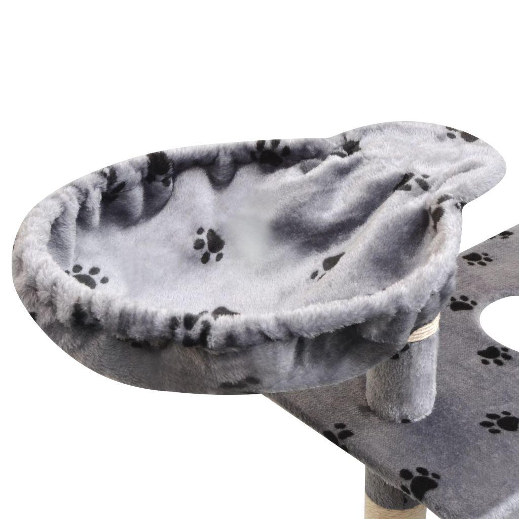 Arbre à chat griffoir grattoir niche jouet animaux peluché et sisal 150 cm empreintes de pattes gris 3702101/2 - Helloshop26