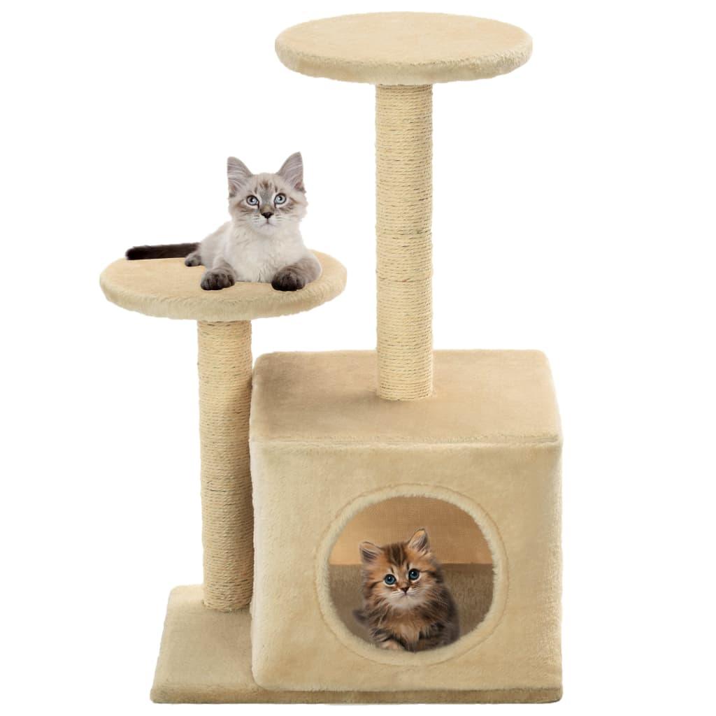 Arbre à chat griffoir grattoir niche jouet animaux peluché en sisal 60 cm beige 3702097 - Helloshop26