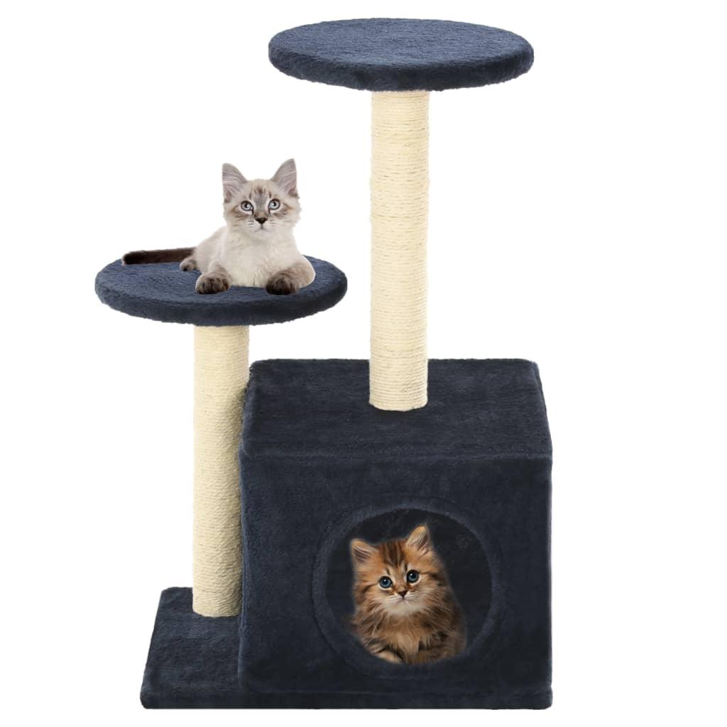 Arbre à chat griffoir grattoir niche jouet animaux peluché en sisal 60cm bleu foncé 3702127 - Helloshop26