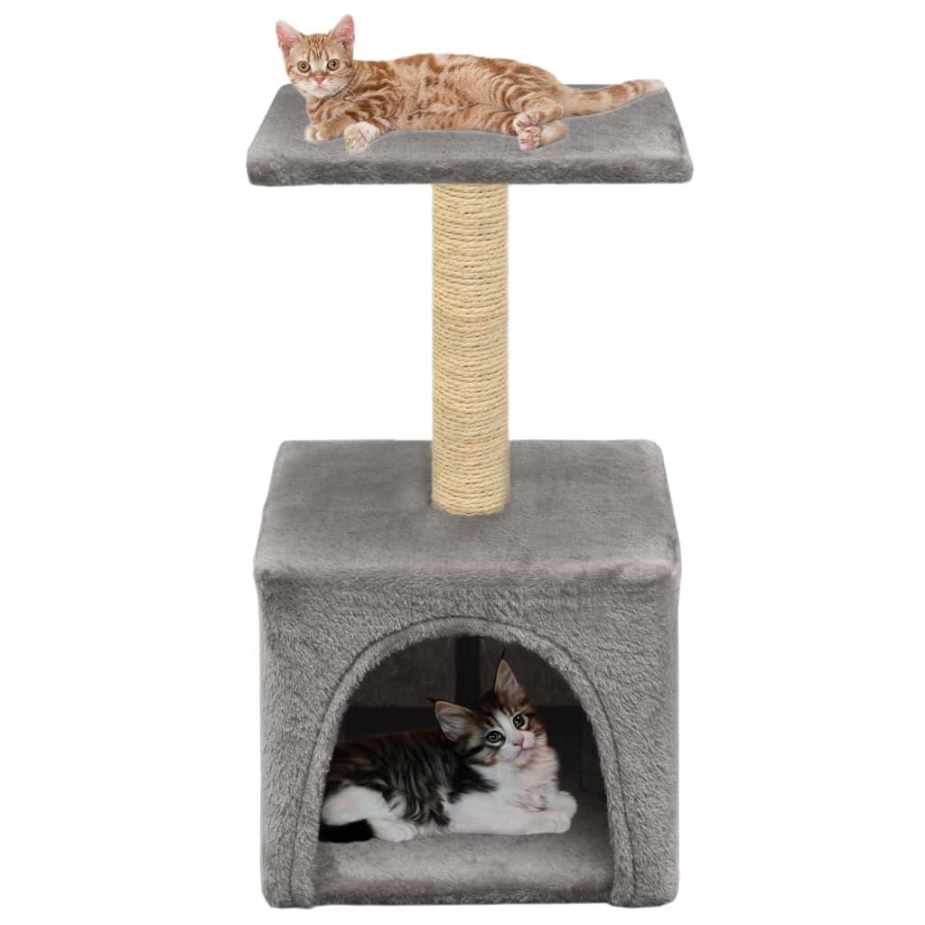 Arbre à chat griffoir grattoir niche jouet animaux peluché en sisal 55 cm gris 3702078 - Helloshop26