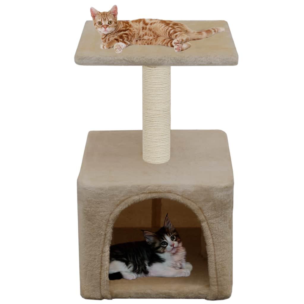 Arbre à chat griffoir grattoir niche jouet animaux peluché en sisal 55 cm beige 3702066 - Helloshop26