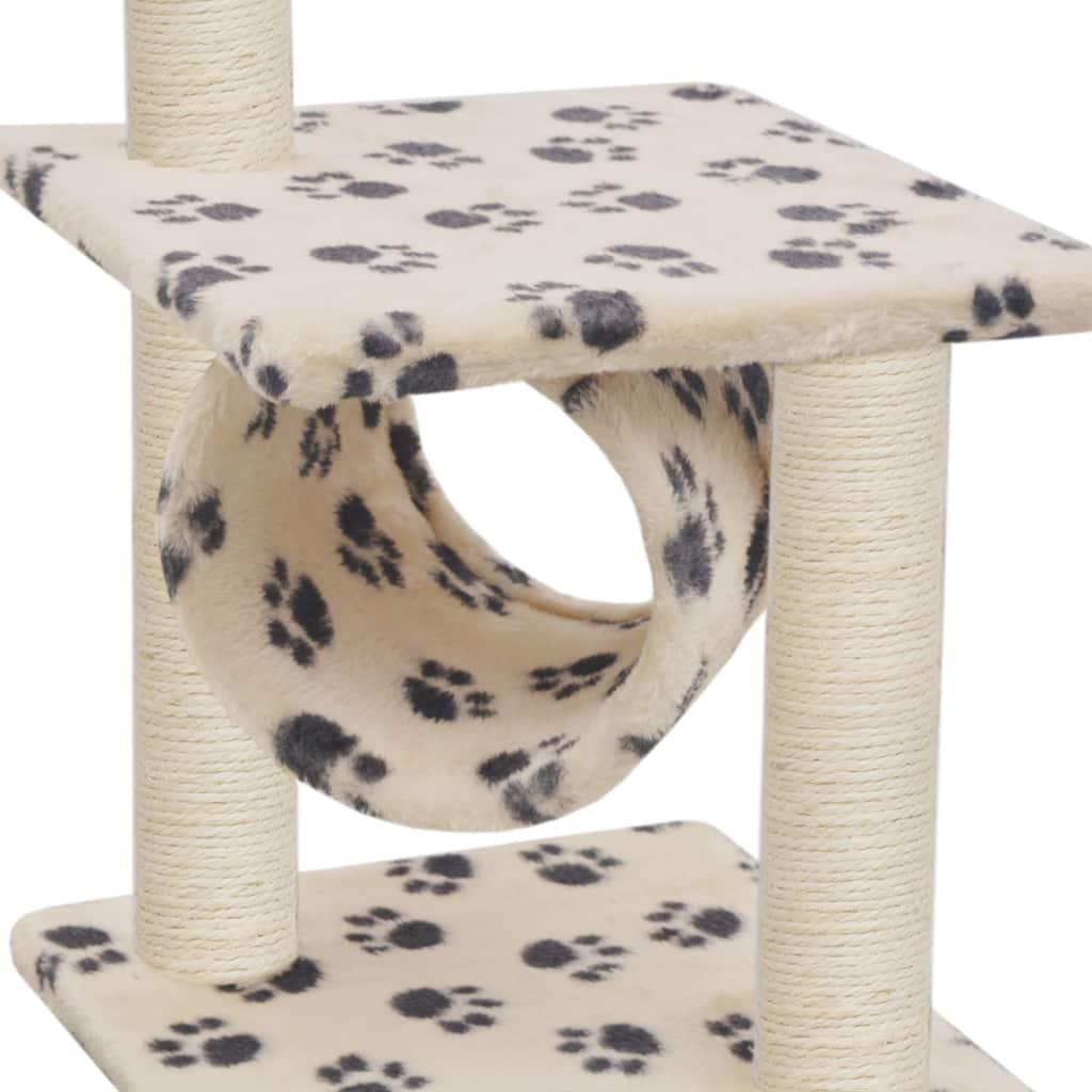 Arbre à chat griffoir grattoir niche jouet animaux peluché en sisal 65 cm beige motif pattes 3702152 - Helloshop26