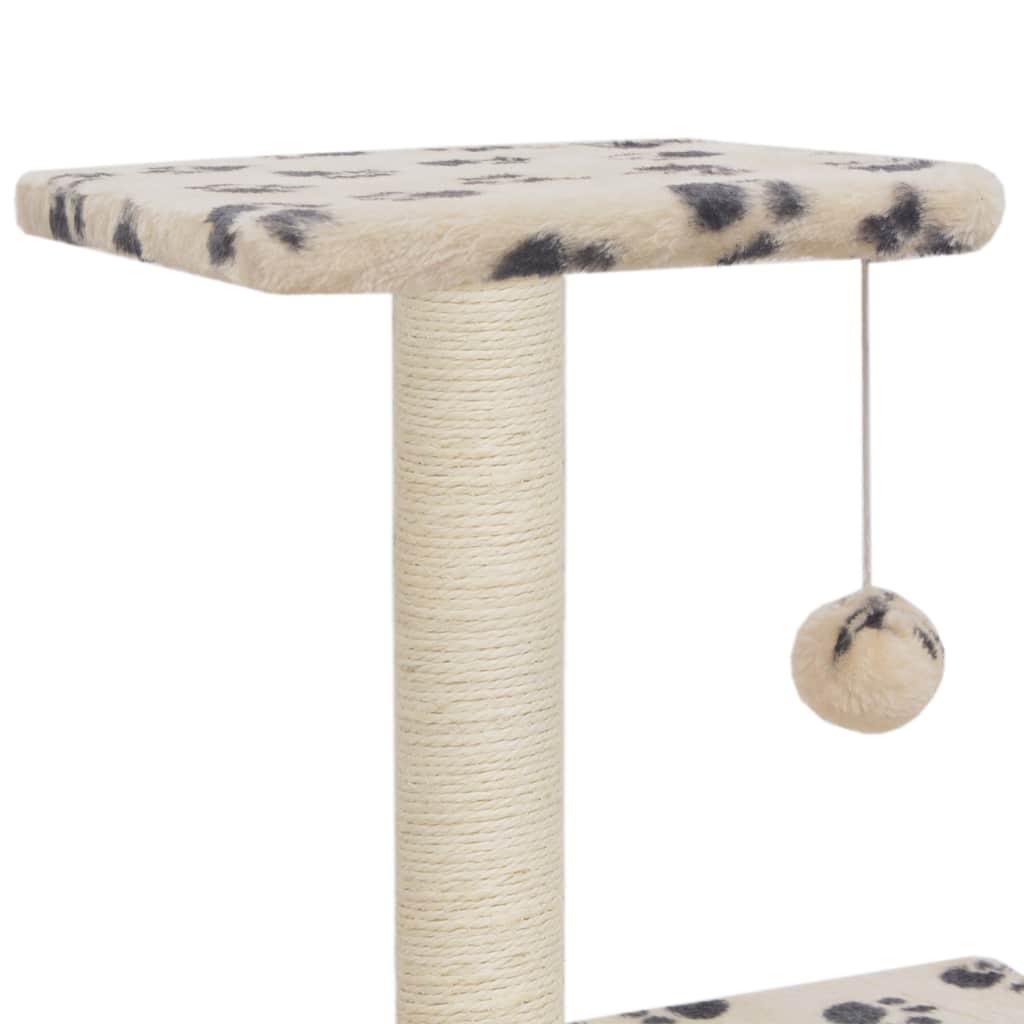 Arbre à chat griffoir grattoir niche jouet animaux peluché en sisal 65 cm beige motif pattes 3702152 - Helloshop26