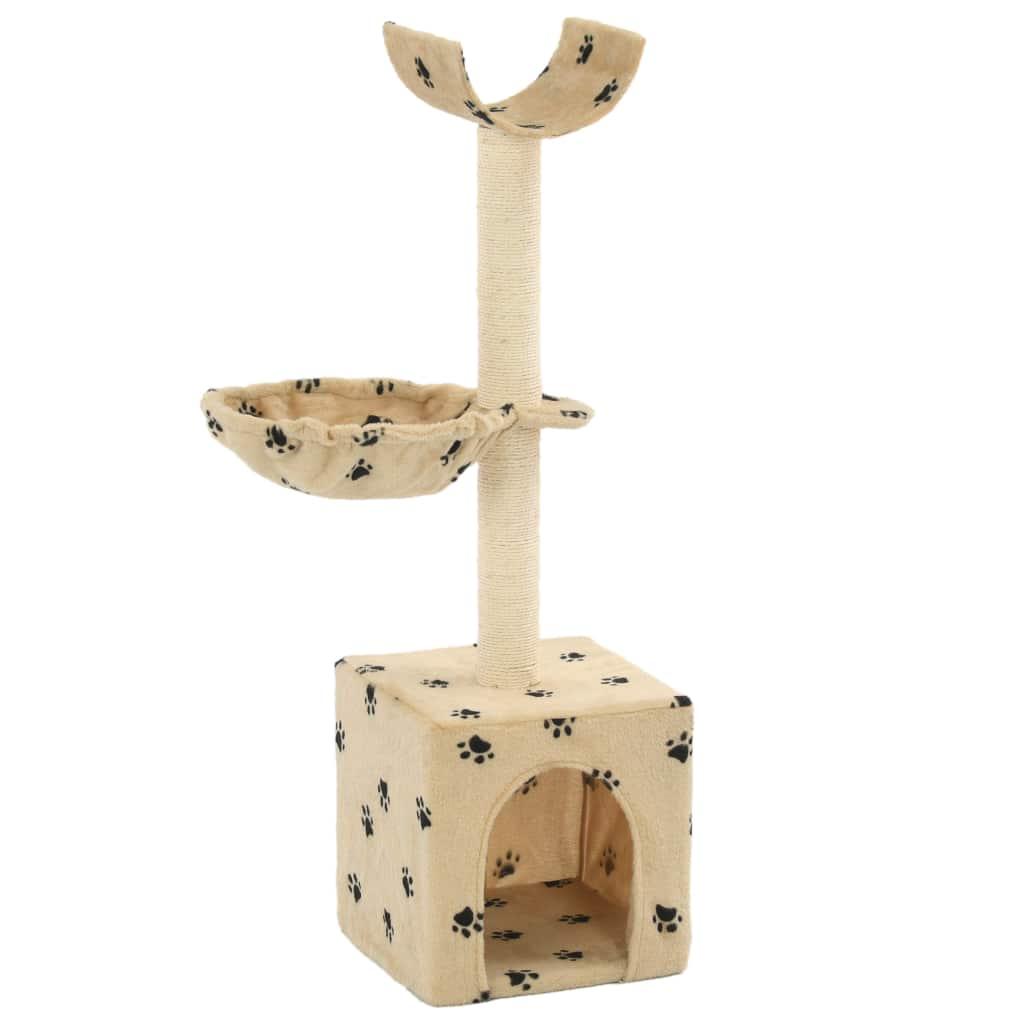 Arbre à chat griffoir grattoir niche jouet animaux peluché en sisal 105 cm beige motif de pattes 3702106 - Helloshop26