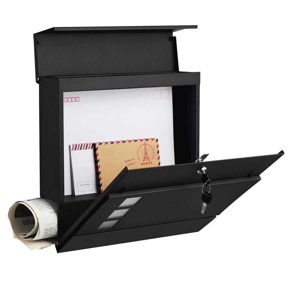 Boîte aux lettres moderne avec porte-journaux couvercle verrouillable facile à installer noir 12_0001642 - Helloshop26