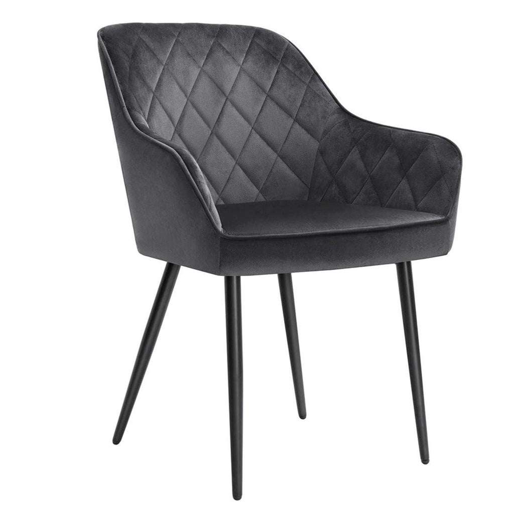 Chaise de salle à manger fauteuil siège rembourrée avec accoudoirs largeur d’assise 49 cm pieds en métal revêtement en velours charge 110 kg pour salon chambre gris 12_0002445 - Helloshop26