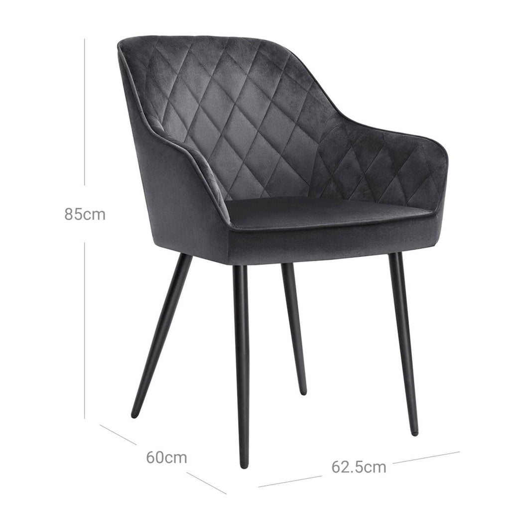 Chaise de salle à manger fauteuil siège rembourrée avec accoudoirs largeur d’assise 49 cm pieds en métal revêtement en velours charge 110 kg pour salon chambre gris 12_0002445 - Helloshop26