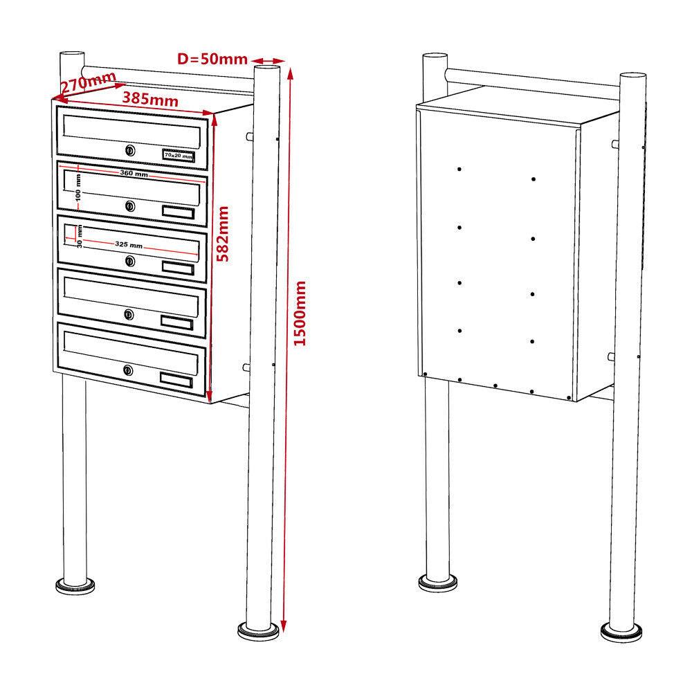 Bloc 5 boites aux lettres sur pieds 5 entrées acier galvanisé blanc 16_0000040 - Helloshop26