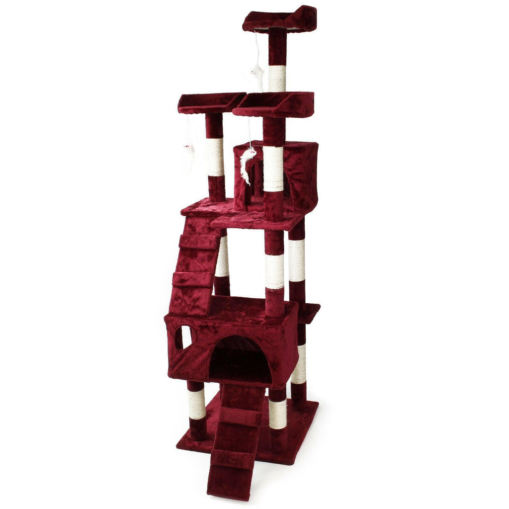 Arbre à chat 170 cm corde en sisal griffoir grattoir jeux plateforme rouge 16_0000022 - Helloshop26