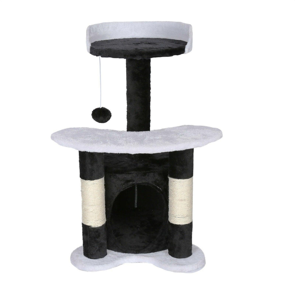 Arbre à chat hauteur 65 cm avec corde en sisal griffoir jeux noir/ blanc 16_0000012 - Helloshop26