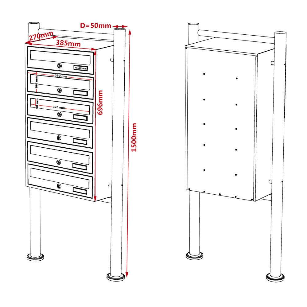 Bloc 6 boites lettres sur pieds 6 entrées acier galvanisé noir 16_0000047 - Helloshop26