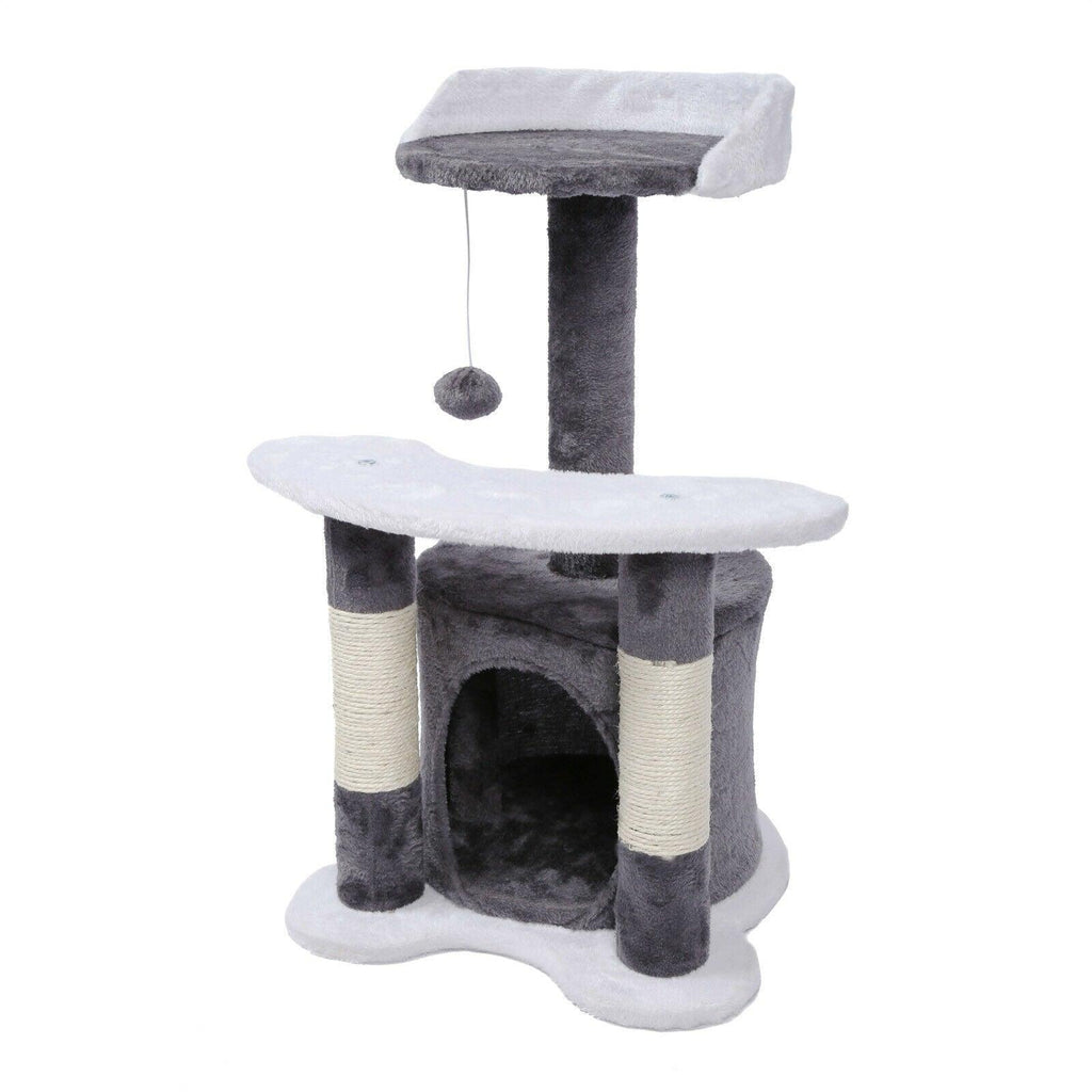 Arbre à chat 65 cm sisal plateforme niche et balle de jeux griffoir gris et blanc 16_0000003 - Helloshop26