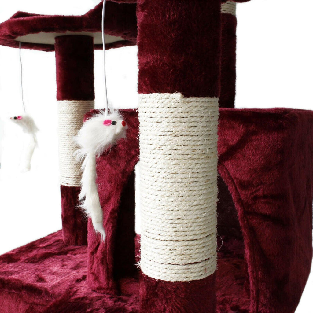 Arbre à chat 170 cm corde en sisal griffoir grattoir jeux plateforme rouge 16_0000022 - Helloshop26