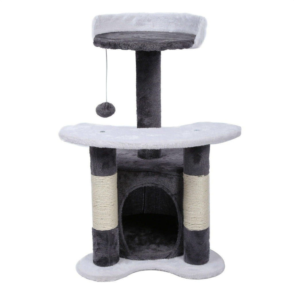 Arbre à chat 65 cm sisal plateforme niche et balle de jeux griffoir gris et blanc 16_0000003 - Helloshop26