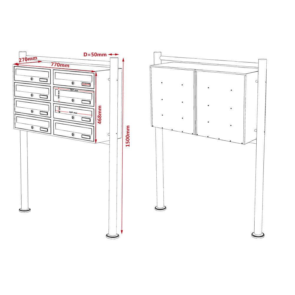 Double bloc 8 boites aux lettres sur pieds entrées courrier noir 16_0000151 - Helloshop26