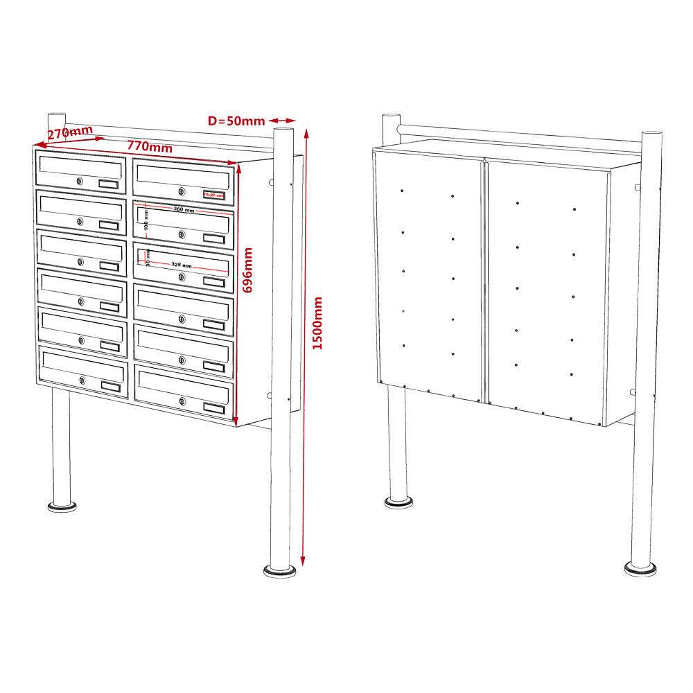 Bloc 12 boites aux lettres sur pieds 12 entrées courrier noir 16_0000146 - Helloshop26