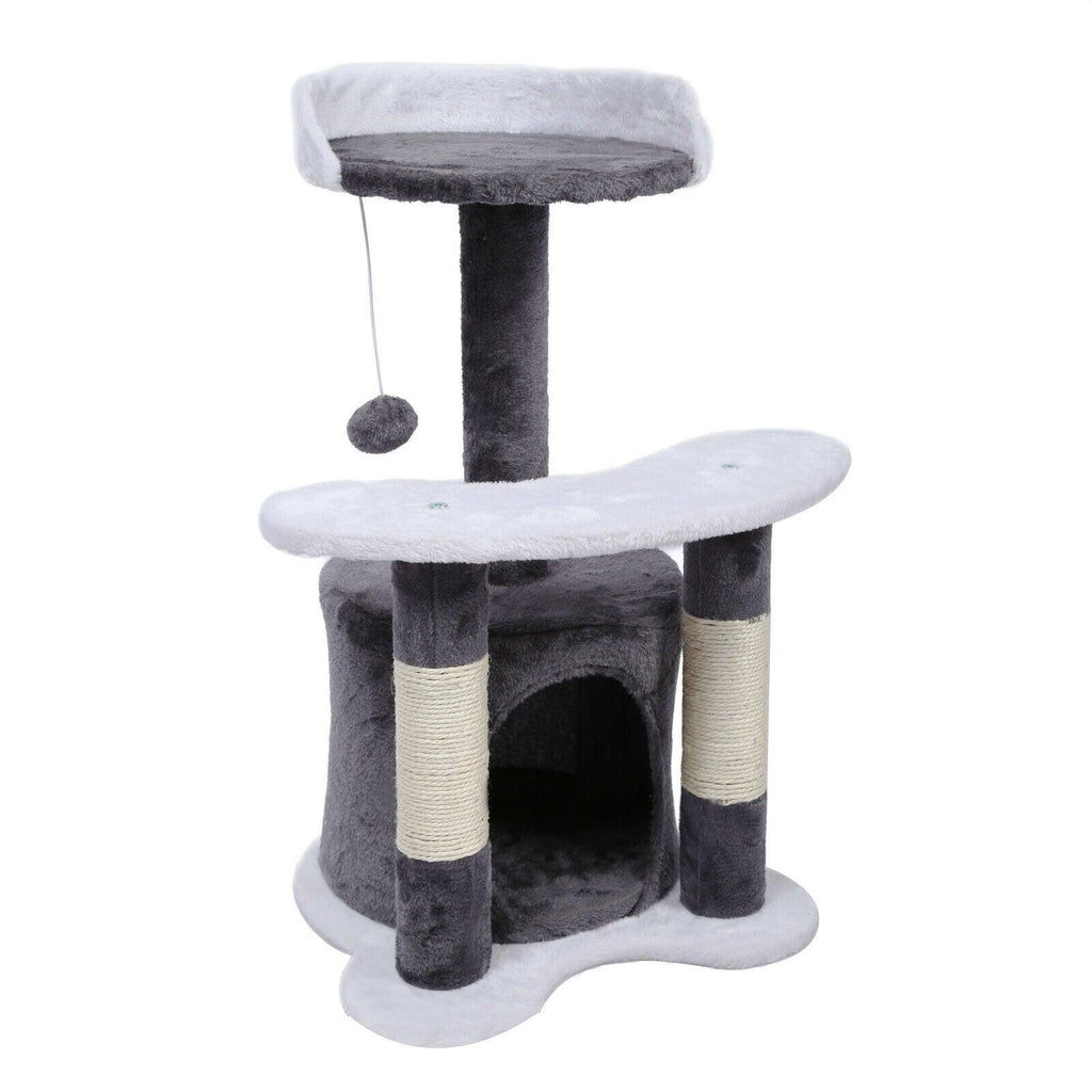 Arbre à chat 65 cm sisal plateforme niche et balle de jeux griffoir gris et blanc 16_0000003 - Helloshop26