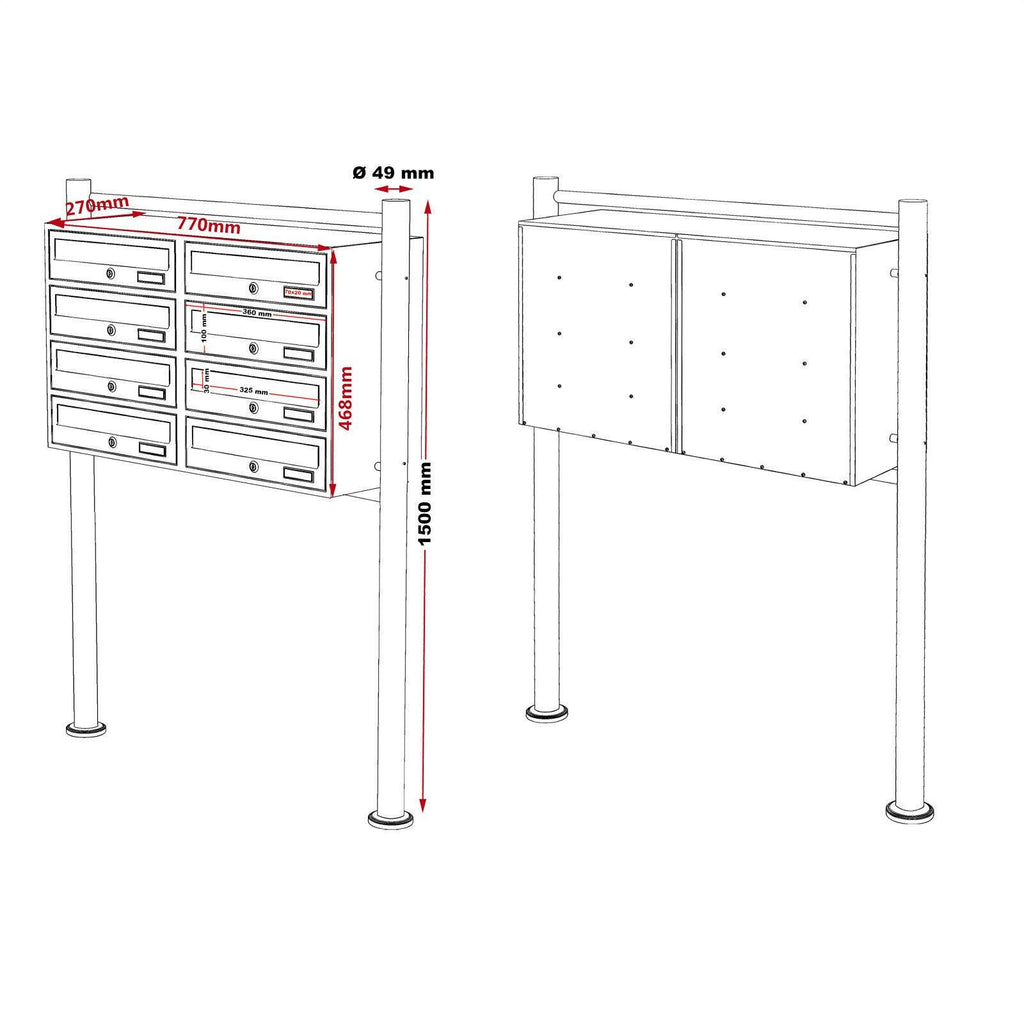 Bloc 8 boites lettres pied support 2x4 compartiment superposé acier galvanisé anthracite et blanc 16_0000050 - Helloshop26