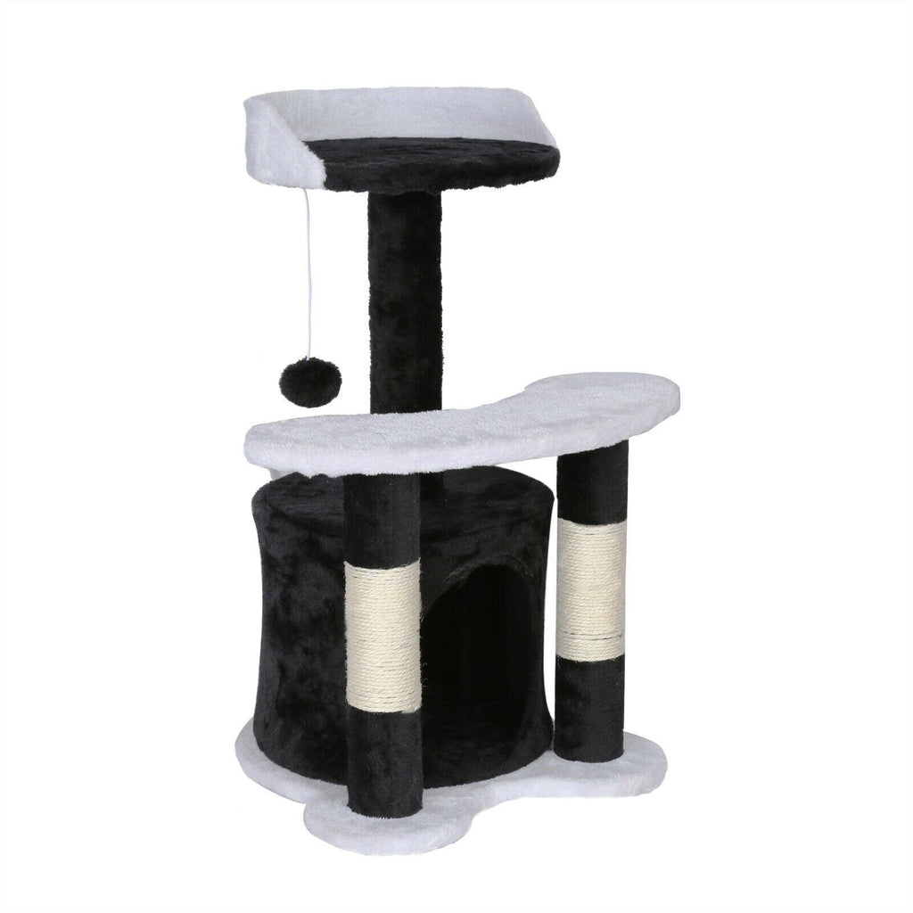 Arbre à chat hauteur 65 cm avec corde en sisal griffoir jeux noir/ blanc 16_0000012 - Helloshop26