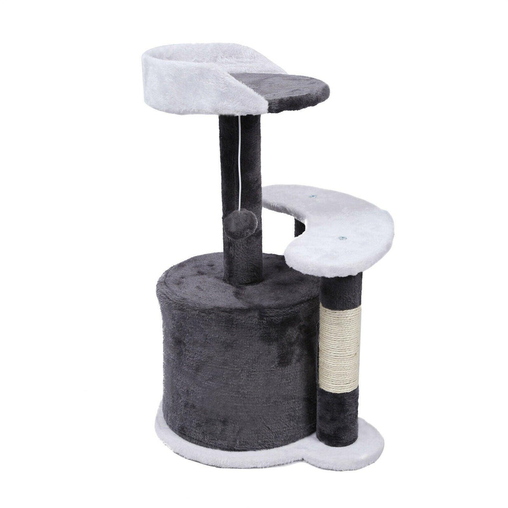 Arbre à chat 65 cm sisal plateforme niche et balle de jeux griffoir gris et blanc 16_0000003 - Helloshop26